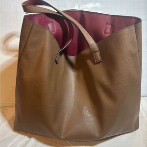 Reversible Tan/Maroon Leather Tote